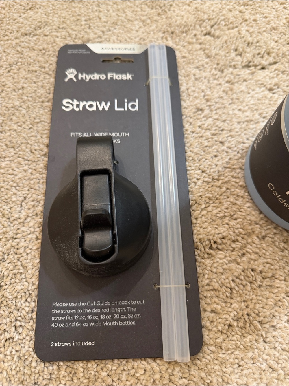 32 ounce Hydro Flask Wide Mouth Water Bottle in Rain w/Straw Lid and Straws. - Picture 3 of 6